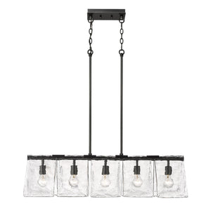 Serenity BLK Linear Pendant in Matte Black with Hammered Water Glass Shade