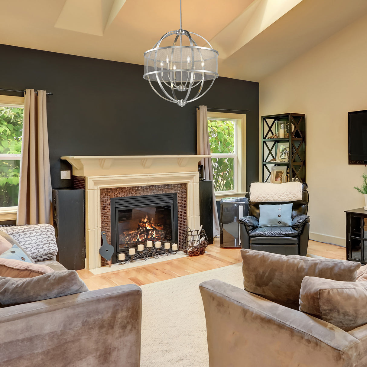 Colson PW 6 Light Chandelier (with shade) in Pewter