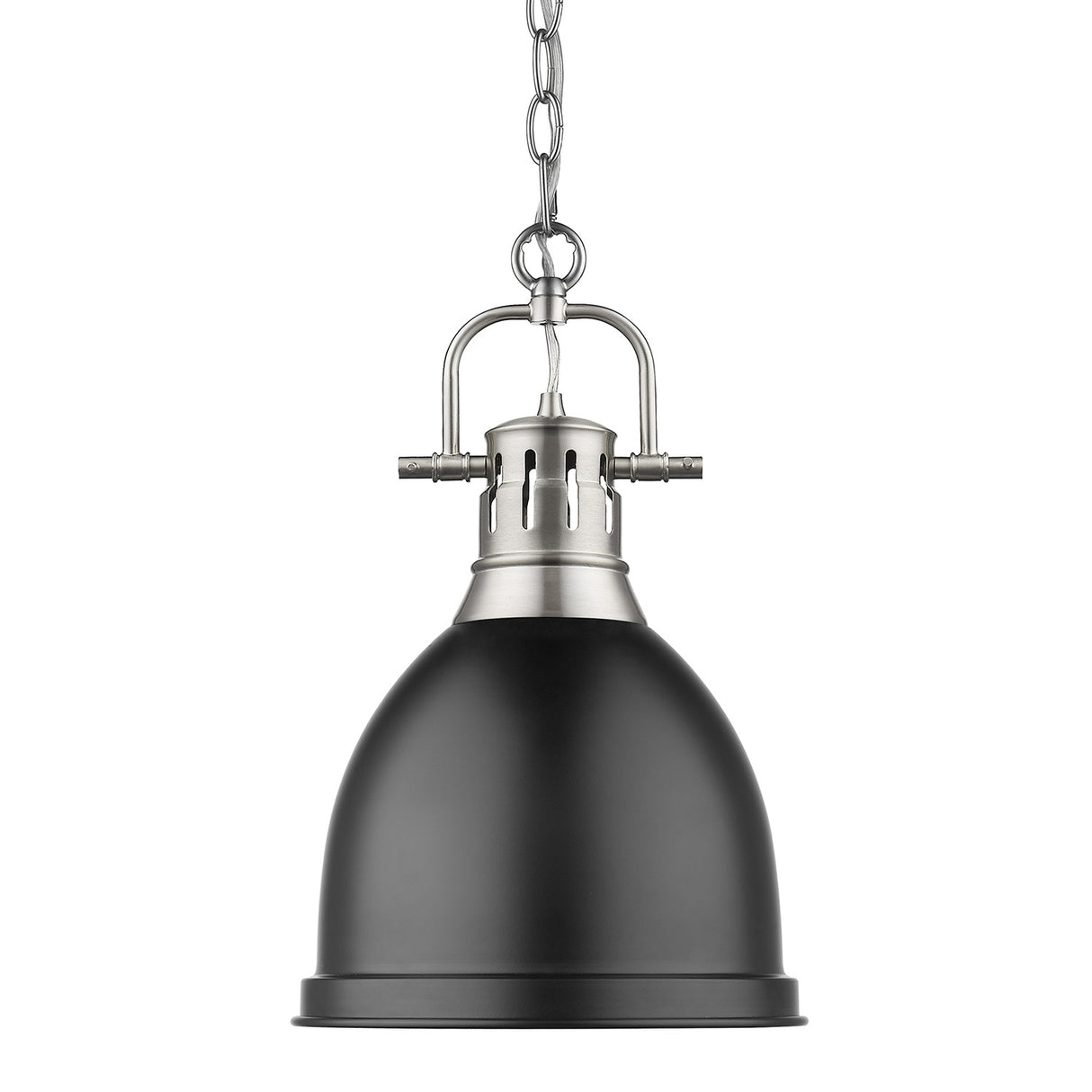 Duncan Small Pendant with Chain in Pewter with a Matte Black Shade