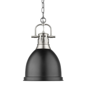 Duncan Small Pendant with Chain in Pewter with a Matte Black Shade