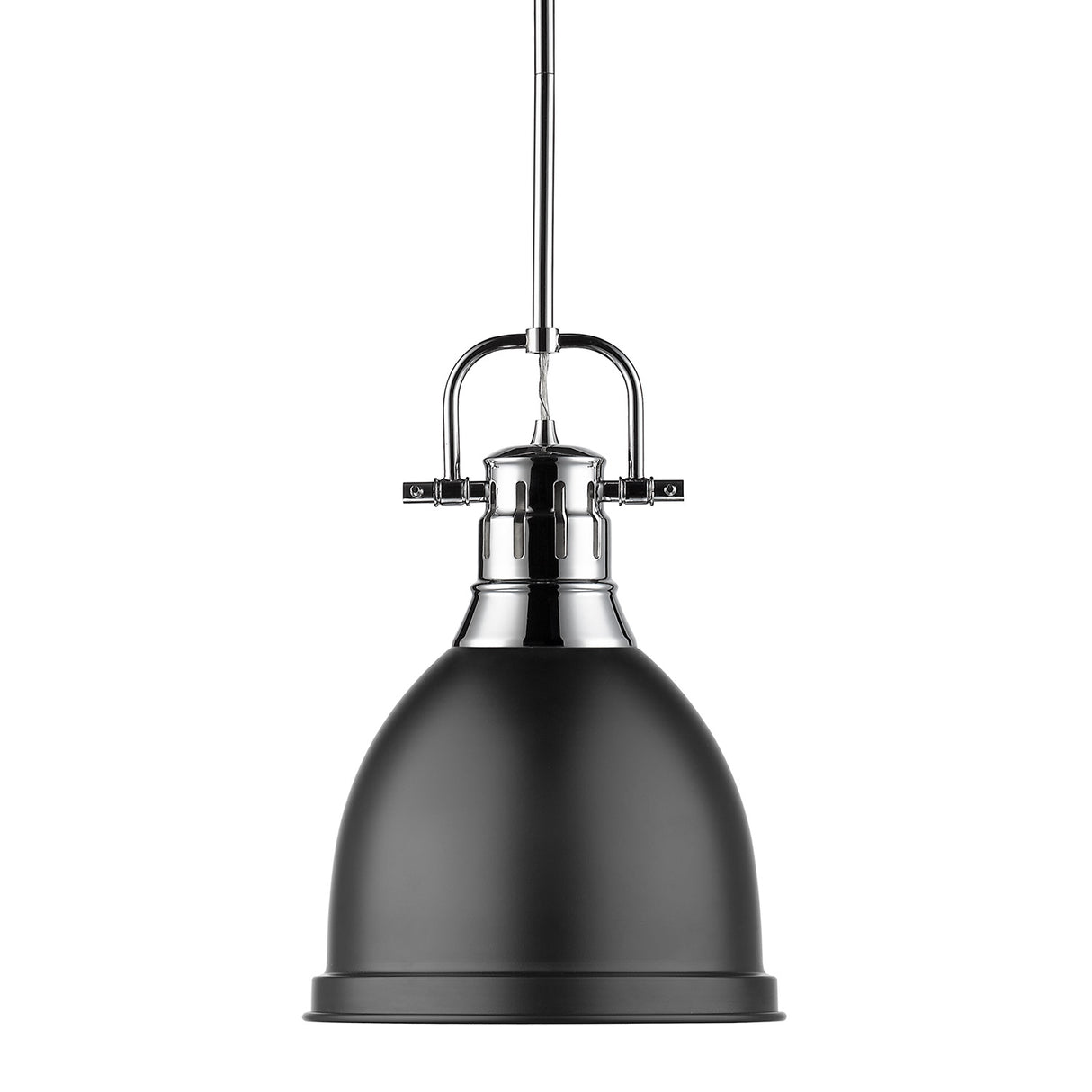 Duncan Small Pendant with Rod in Chrome with a Matte Black Shade