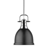 Duncan Small Pendant with Rod in Chrome with a Matte Black Shade