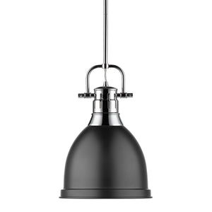 Duncan Small Pendant with Rod in Chrome with a Matte Black Shade
