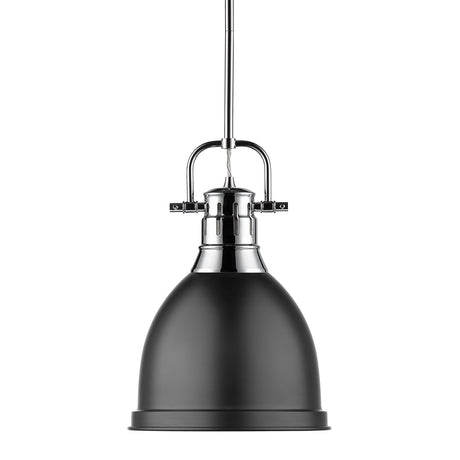 Duncan Small Pendant with Rod in Chrome with a Matte Black Shade