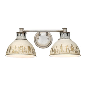 Kinsley 2 Light Bath Vanity in Aged Galvanized Steel with Antique Ivory Shade