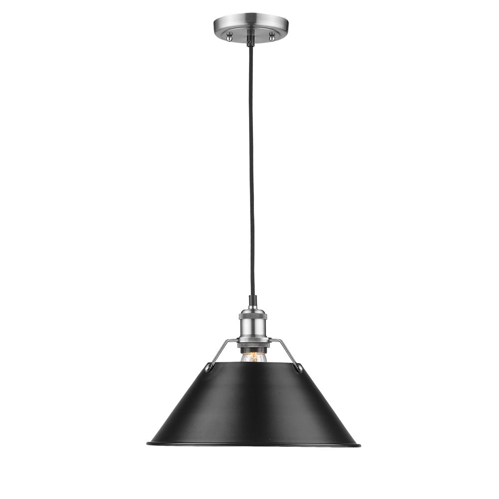 Orwell PW 1 Light Pendant - 14" in Pewter with Matte Black Shade
