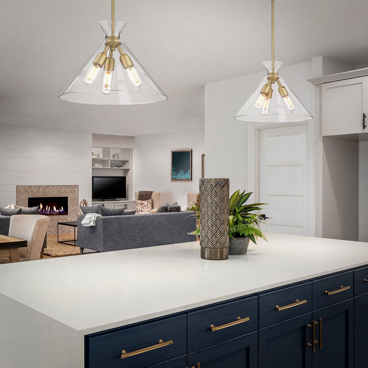 Malta 3 Light Pendant in Brushed Champagne Bronze with Clear Glass Shade
