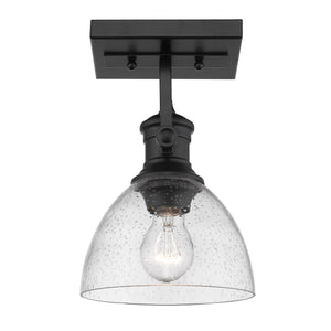 Hines 1-Light Bath Vanity in Matte Black with Seeded Glass