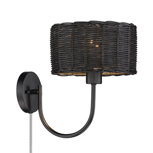 Erma 1 Light Wall Sconce in Matte Black with Black Wicker Shade