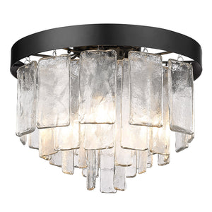 Ciara BLK 3 Light Flush Mount in Matte Black with Hammered Water Glass Shade