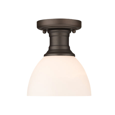Hines Semi-flush in Rubbed Bronze with Opal Glass