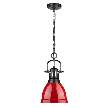 Duncan Small Pendant with Chain in Matte Black with a Red Shade