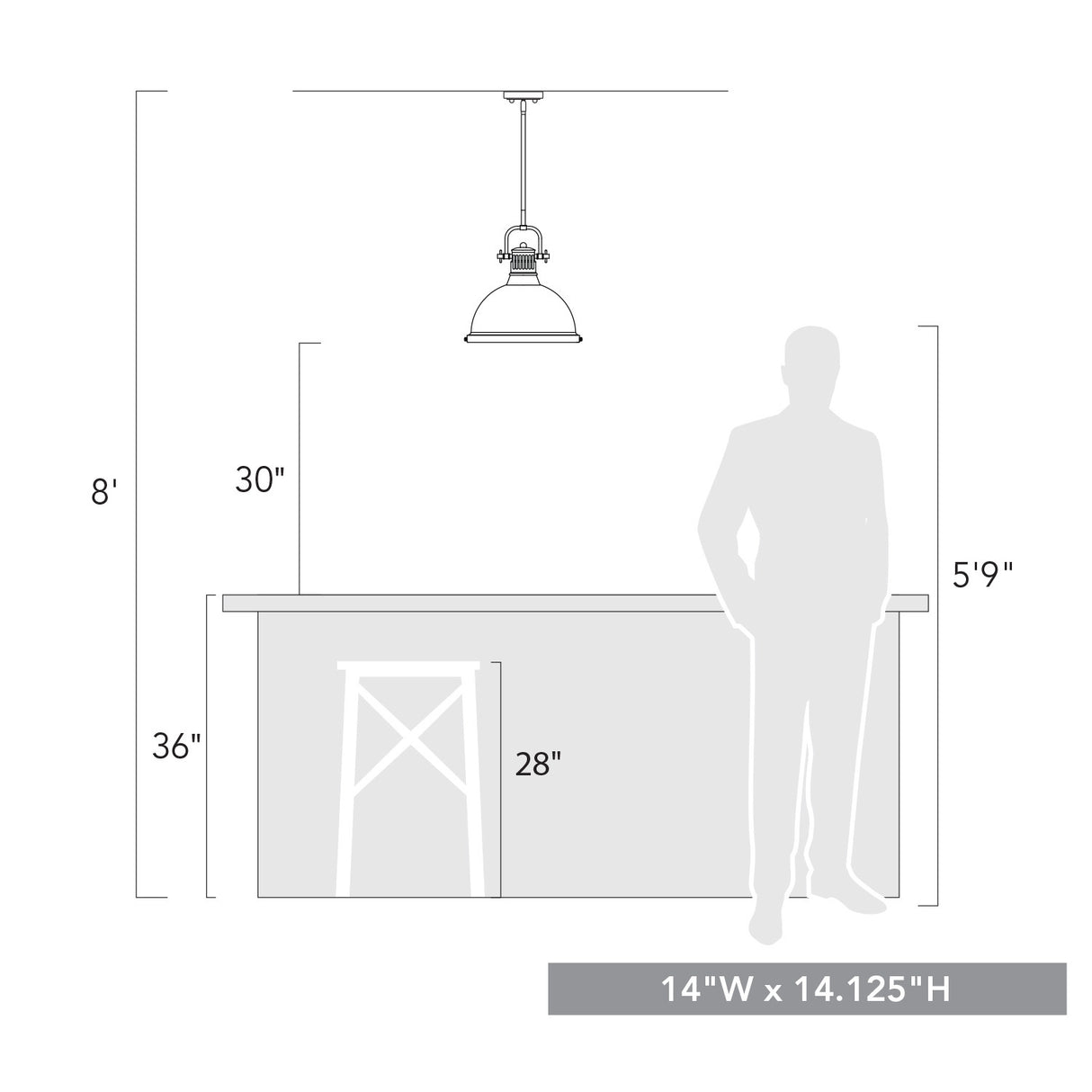 Duncan 1 Light Pendant with Rod in Pewter with a Matte Black Shade