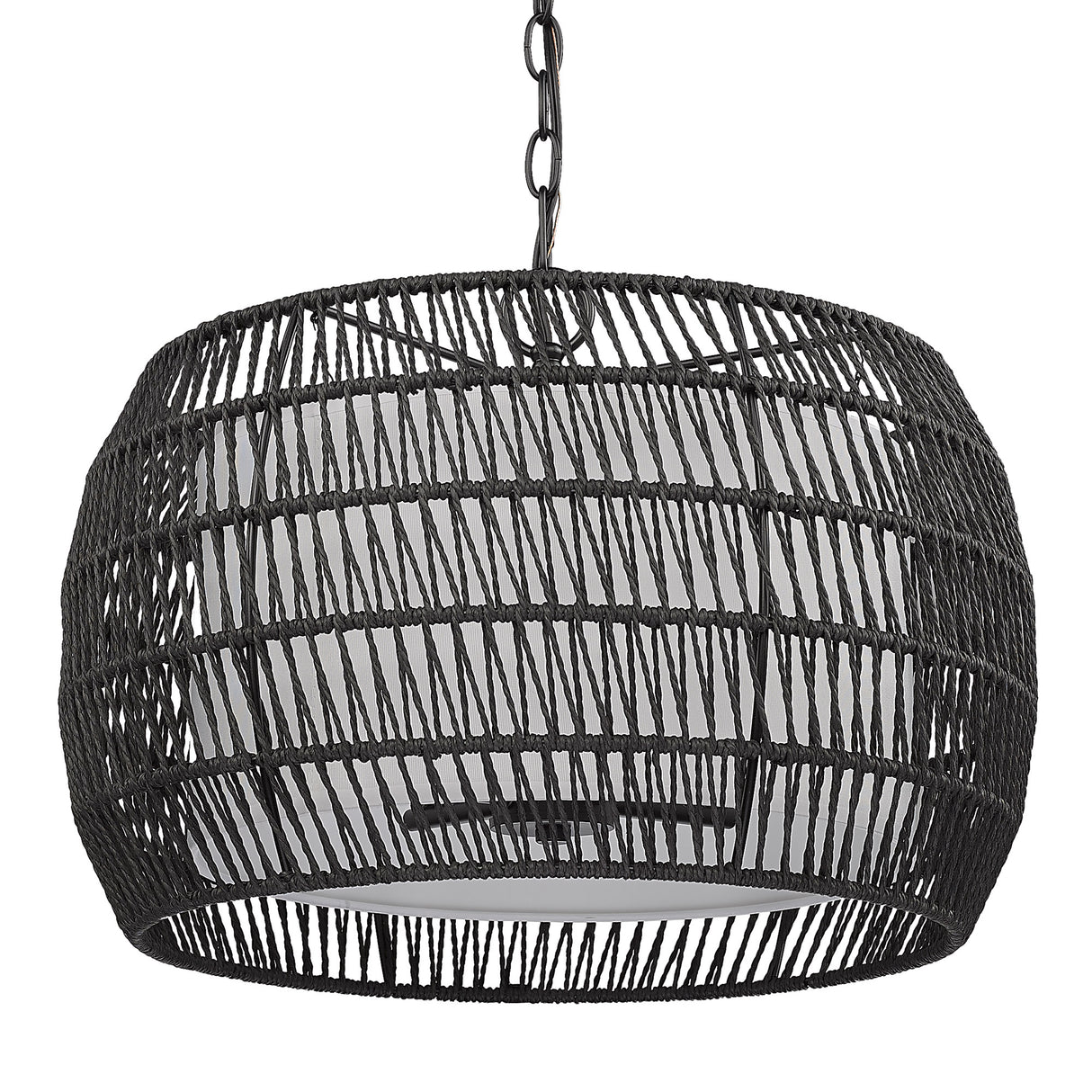 Everly 4 Light Pendant in Matte Black with Modern Black Rattan Shade