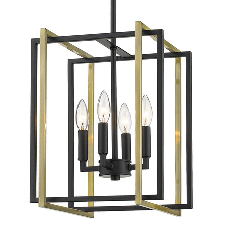 Tribeca 4-Light Chandelier in Matte Black with Aged Brass Accents
