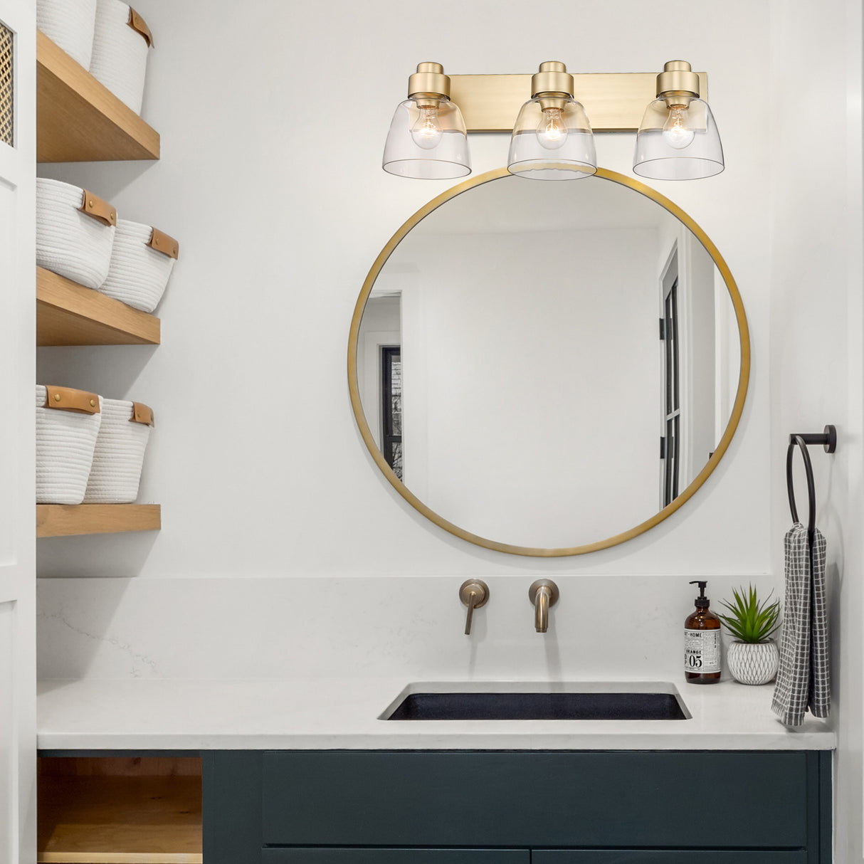Remy BCB 3 Light Bath Vanity in Brushed Champagne Bronze with Clear Glass Shade
