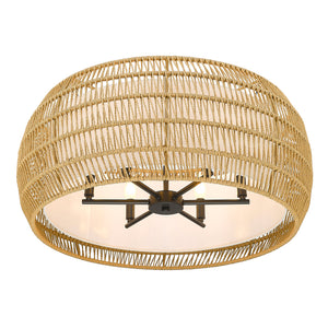 Everly 6 Light Semi-Flush in Matte Black with Natural Rattan Shade
