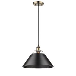 Orwell AB 1 Light Pendant - 14" in Aged Brass with Matte Black Shade