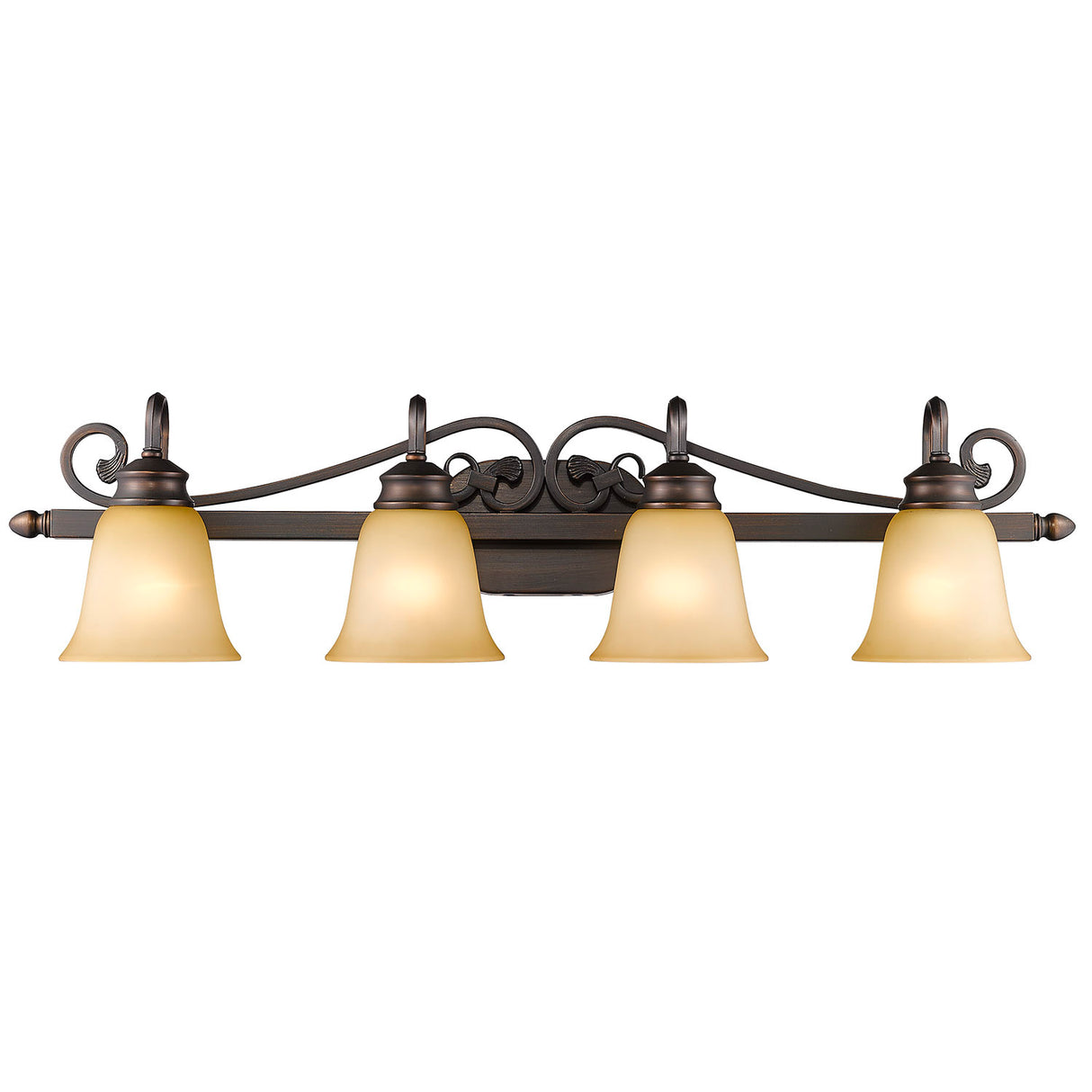 Belle Meade 4 Light Bath Vanity in Rubbed Bronze with Tea Stone Glass