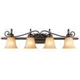 Belle Meade 4 Light Bath Vanity in Rubbed Bronze with Tea Stone Glass