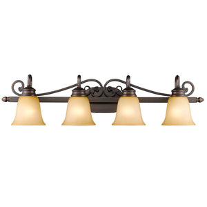 Belle Meade 4 Light Bath Vanity in Rubbed Bronze with Tea Stone Glass
