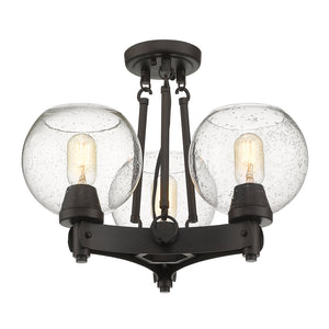 Galveston Semi-Flush in Rubbed Bronze with Seeded Glass