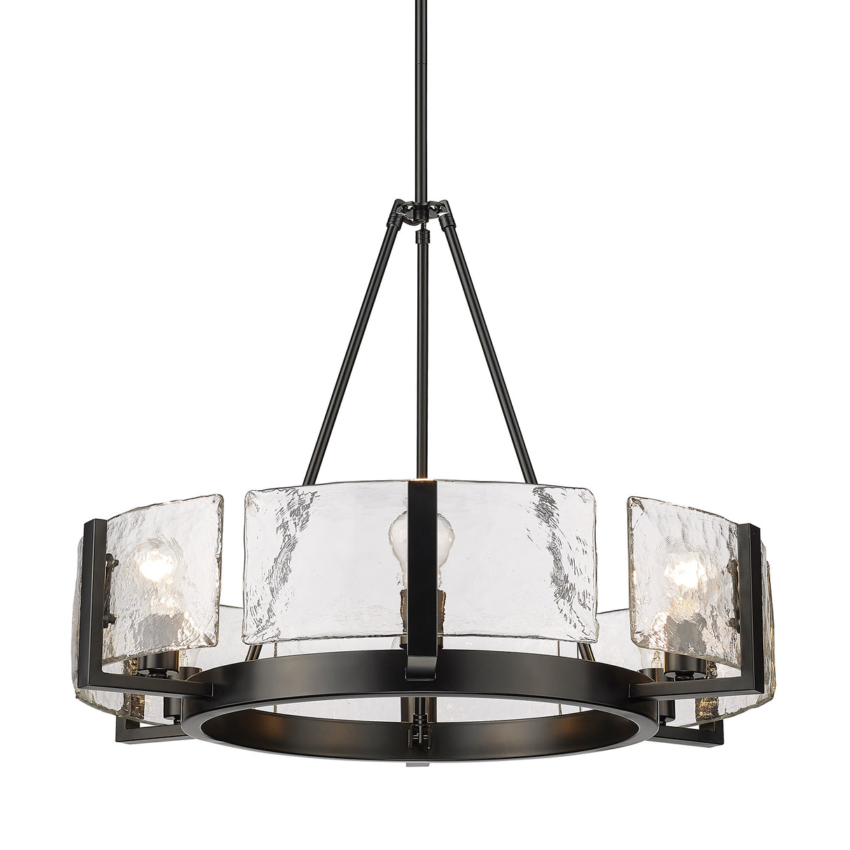 Aenon 6-Light Chandelier in Matte Black with Hammered Water Glass Shade