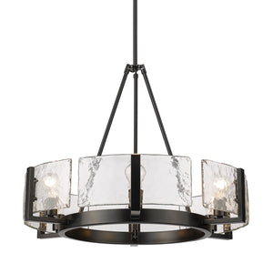 Aenon 6-Light Chandelier in Matte Black with Hammered Water Glass Shade