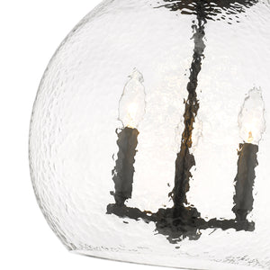 Ariella 3-Light Pendant in Matte Black with Hammered Clear Glass