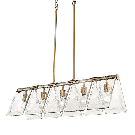 Serenity Linear Pendant in Modern Brass with Hammered Water Glass Shade