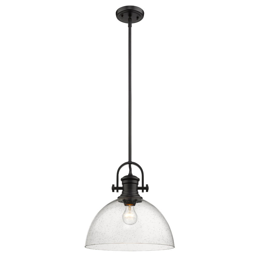 Hines 1-Light Pendant in Matte Black with Seeded Glass