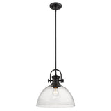 Hines 1-Light Pendant in Matte Black with Seeded Glass