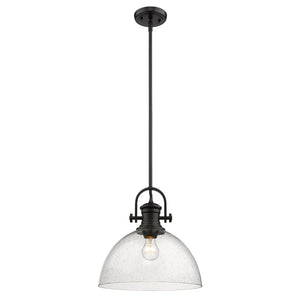 Hines 1-Light Pendant in Matte Black with Seeded Glass