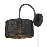 Erma 1 Light Wall Sconce in Matte Black with Black Wicker Shade