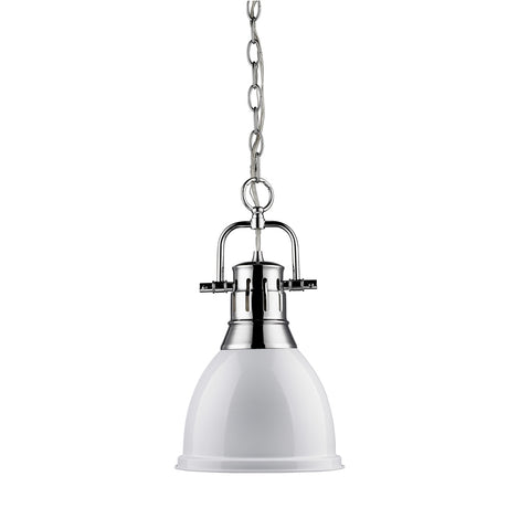 Duncan Small Pendant with Chain in Chrome with a White Shade