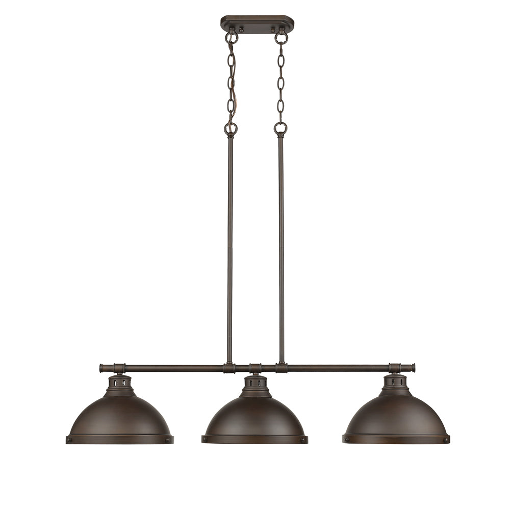 Duncan 3 Light Linear Pendant in Rubbed Bronze with Rubbed Bronze Shades