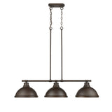 Duncan 3 Light Linear Pendant in Rubbed Bronze with Rubbed Bronze Shades
