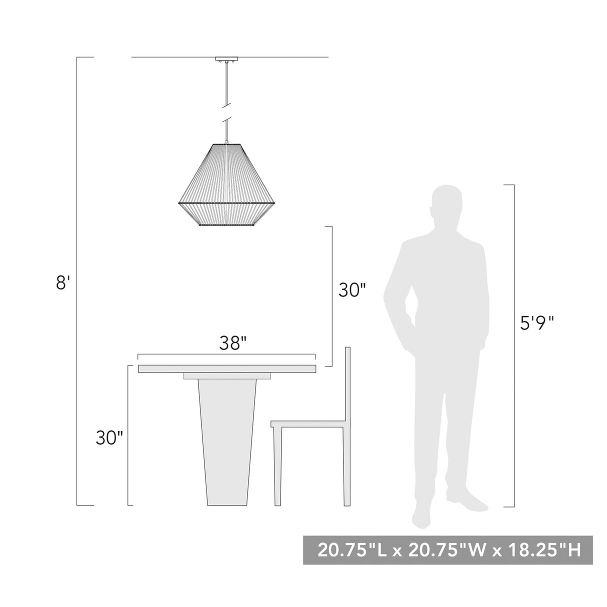 Valentina NB Natural Black 3 Light Pendant - Outdoor