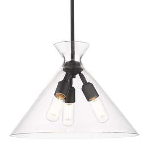 Malta 3 Light Pendant in Matte Black & Clear Glass