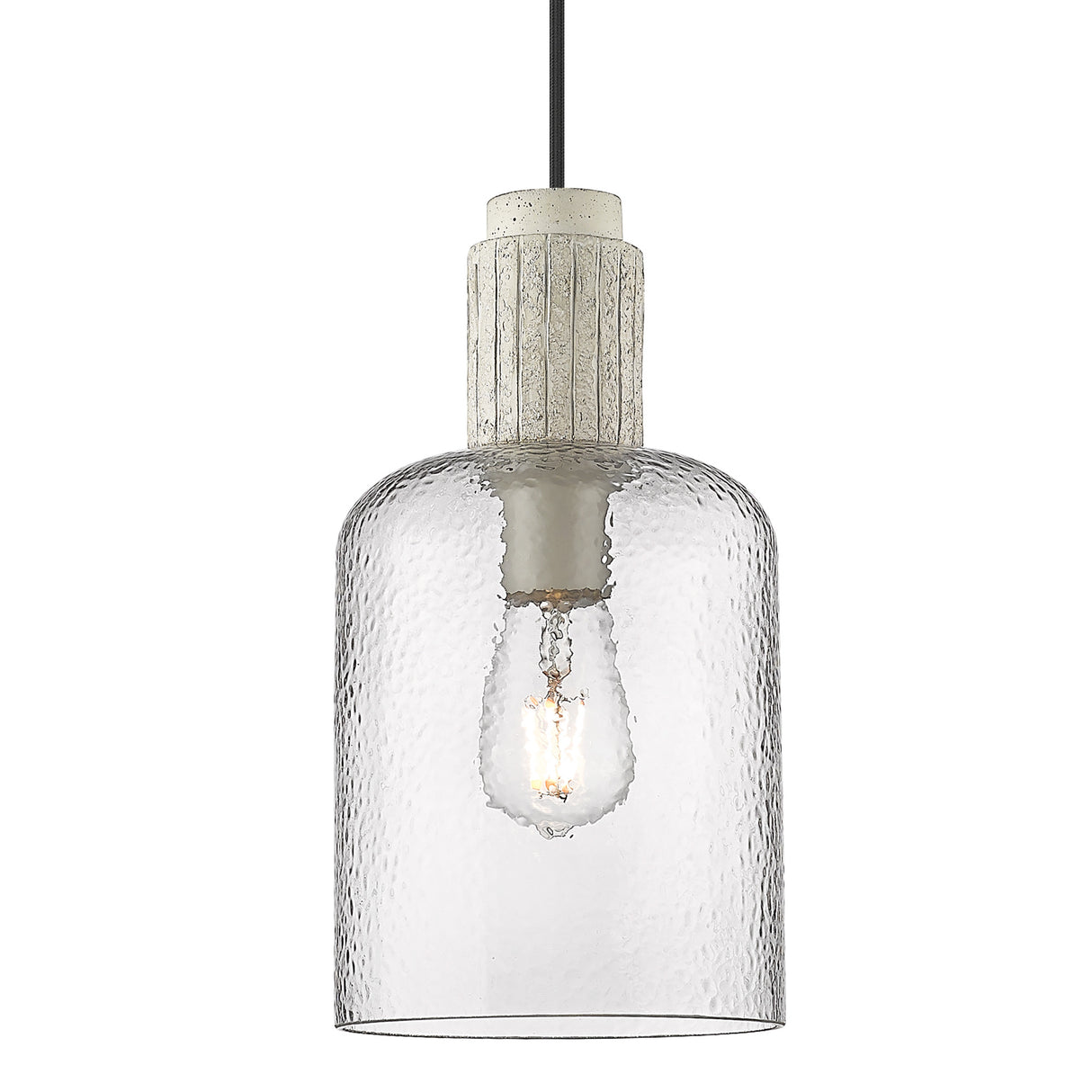 Pedra Small Pendant in Matte Black with Hammered Clear Glass