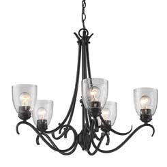 Parrish 5 Light Chandelier in Matte Black with Seeded Glass