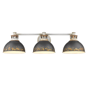 Kinsley 3 Light Bath Vanity in Aged Galvanized Steel with Antique Black Iron Shade