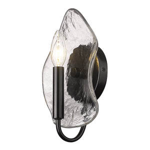 Samara 1 Light Wall Sconce in Matte Black with Hammered Water Glass Shade