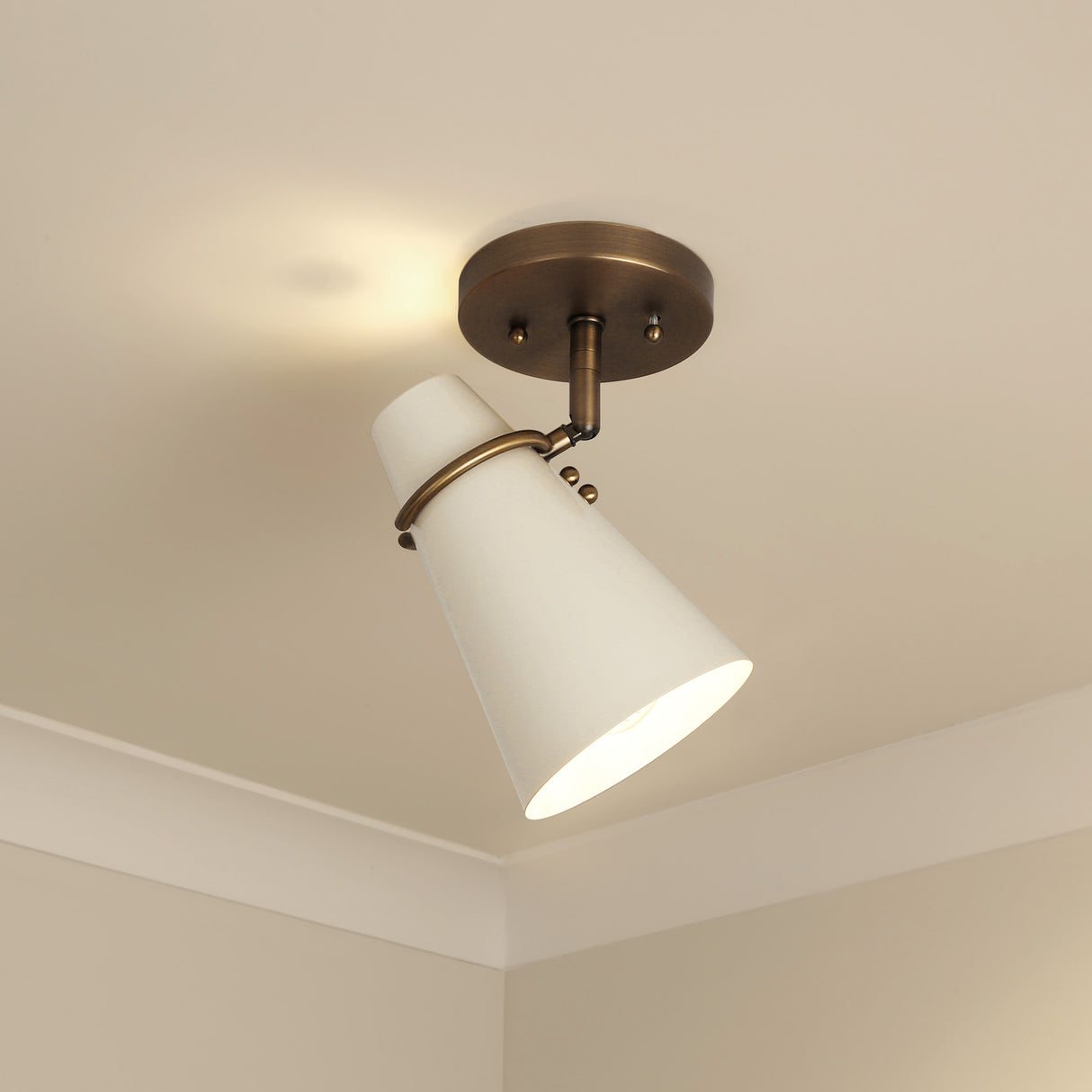 Reeva Semi-Flush in Modern Brass with Glossy Ecru Shade