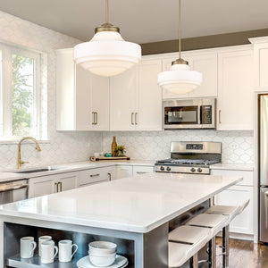 Ingalls Large Pendant in Modern Brass and Vintage Milk Glass Shade
