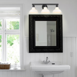 Carver 3 Light Bath Vanity in Matte Black with Vintage Milk Glass