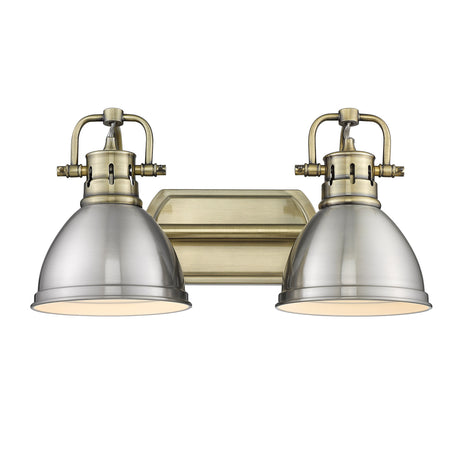 Duncan 2 Light Bath Vanity in Aged Brass with Pewter Shades