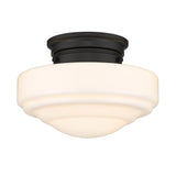 Ingalls Semi-Flush in Matte Black with Vintage Milk Glass Shade