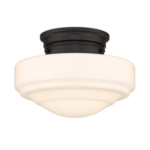 Ingalls Semi-Flush in Matte Black with Vintage Milk Glass Shade