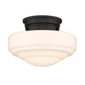 Ingalls Semi-Flush in Matte Black with Vintage Milk Glass Shade